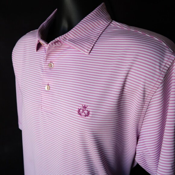 Peter Millar Summer Comfort Pink Striped K Club Polo (L) ⛳️ - Picture 7 of 8